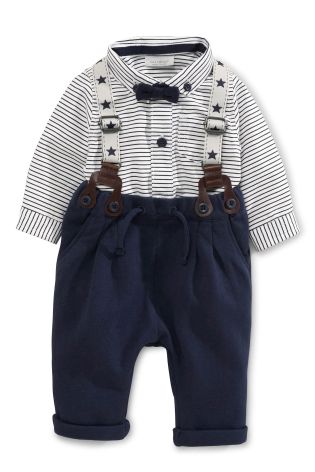 Navy Trousers, Shirt And Braces Set (0mths-2yrs)